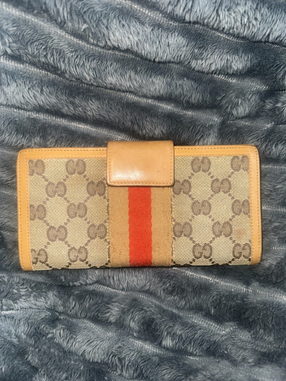 Gucci Vintage Beige/Brown Monogram Wallet with Red Stripe